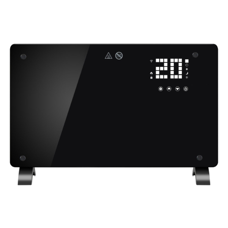 Pentru Casa si Camping - Convector Electric, Flippry, 2000W, Wi-Fi, Termostat, afisaj LED, Touch Screen, Control din Telefon, 82.3x12x45.6 cm, Negru