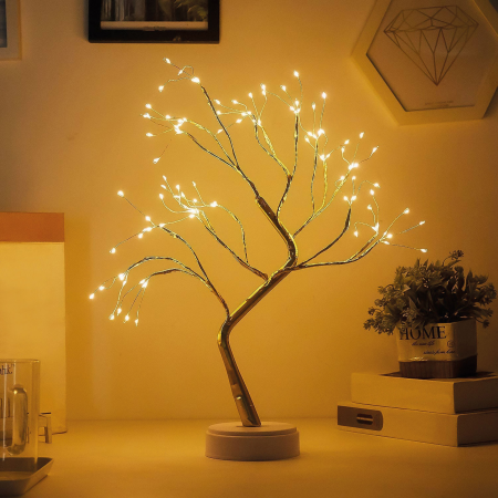 Decoratiuni, ornamente si articole Craciun - Bonsai artifical, incarcare USB/baterii AAA ,108 led-uri, alb cald