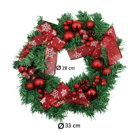 Coronita de Craciun pentru usa, Rosu/Verde, 35 cm, PVC, Artificiala, Decorata, Interior/Exterior, Flippy [5]