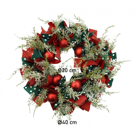 Coronita de Craciun pentru usa, Rosu/Verde, 40 cm, PVC, Artificiala, Decorata, cu LED, Interior/Exterior, Flippy [5]