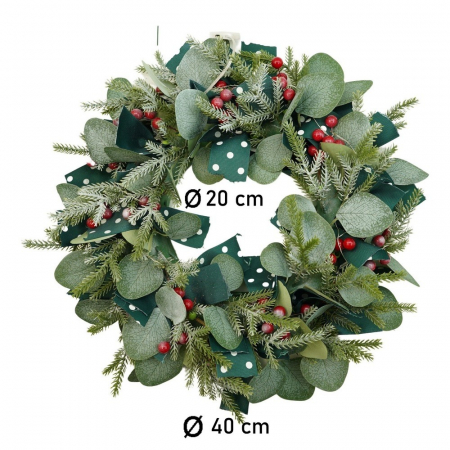 Coronita de Craciun pentru usa, Rosu-Verde, 40 cm, PVC, Artificiala, Decorata, Interior/Exterior, Flippy [10]
