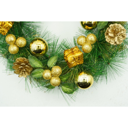 Coronita de Craciun pentru usa, Verde/Auriu, 35 cm, PVC, Artificiala, Decorata, Interior/Exterior, Flippy [3]