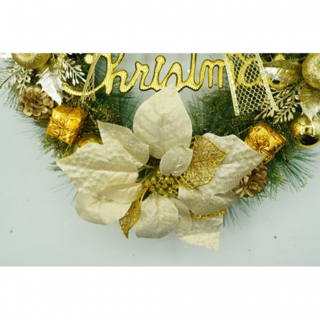 Coronita de Craciun pentru usa, Verde-Auriu, 40 cm, PVC, Artificiala, Decorata, Interior/Exterior, Flippy [7]