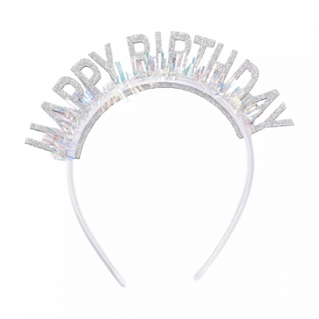 Articole petrecere - Coronita Decorativa pentru Petreceri, Flippy, Tema Aniversare, Model Happy Birthday, Marime Universala, Argintiu