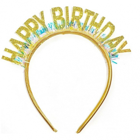 Articole petrecere - Coronita Decorativa pentru Petreceri, Flippy, Tema Aniversare, Model Happy Birthday, Marime Universala, Auriu