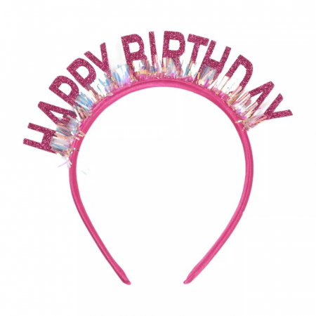 Articole petrecere - Coronita Decorativa pentru Petreceri, Flippy, Tema Aniversare, Model Happy Birthday, Marime Universala, Roz