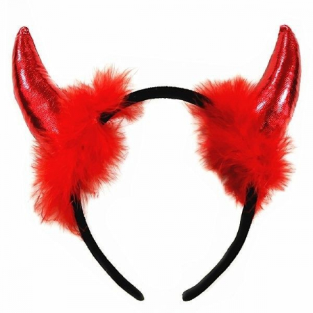 Baloane Folie - Coronita Deghizare, Flippy, Model Cornite Devil, Rosu Satinat cu Puf Rosu, Marime Universala