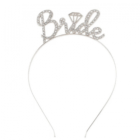Articole petrecere - Coronita pentru Mireasa, Flippy, Bentita cu Scris Bride, cu Cristale, Marime Universala, Alba
