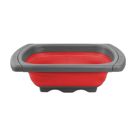 Pentru Casa si Camping - Cos de Scurgere Retractabil pentru Chiuveta, Flippy, cu Filtru, pentru Fructe si Legume, de Uz Casnic, 39x12 cm, Design Extensibil pana la 61 cm, cu Manere de Prindere, Rosu