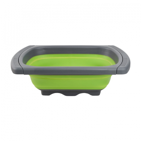 Pentru Casa si Camping - Cos de Scurgere Retractabil pentru Chiuveta, Flippy, cu Filtru, pentru Fructe si Legume, de Uz Casnic, 39x12 cm, Design Extensibil pana la 61 cm, cu Manere de Prindere, Verde