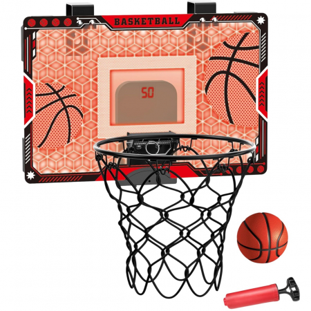 Jucarii, Copii & Bebe - Cos de Baschet pentru Copii, Flippy, cu Tablou de Bord Electronic, Minge, Pompa, 2 Moduri, Interior/Exterior, Inel Metalic si Rabatabil cu Arc, Luminos, 41x27.5x5 cm, Multicolor