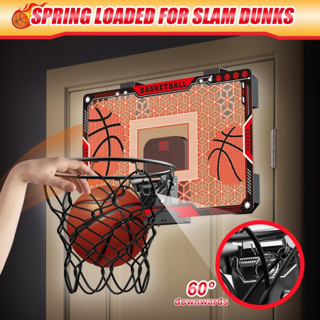 Cos de Baschet pentru Copii, Flippy, cu Tablou de Bord Electronic, Minge, Pompa, 2 Moduri, Interior/Exterior, Inel Metalic si Rabatabil cu Arc, Luminos, 41x27.5x5 cm, Multicolor [7]