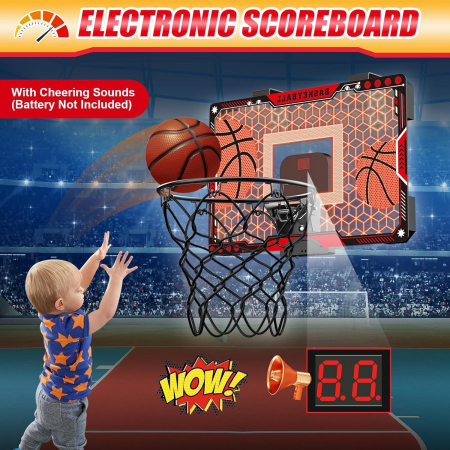 Cos de Baschet pentru Copii, Flippy, cu Tablou de Bord Electronic, Minge, Pompa, 2 Moduri, Interior/Exterior, Inel Metalic si Rabatabil cu Arc, Luminos, 41x27.5x5 cm, Multicolor [6]