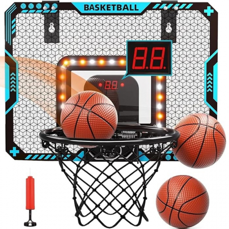 Cos de Baschet pentru Copii, Flippy, cu Tablou de Bord Electronic, Minge, Pompa, 2 Moduri, Interior/Exterior, Inel Metalic si Rabatabil cu Arc, Luminos, 41x31x5 cm, Multicolor [3]