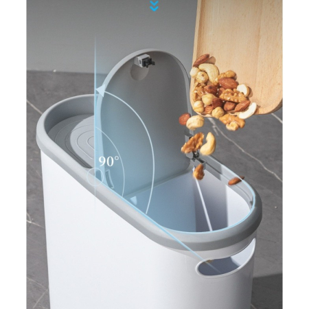 Cos de Gunoi, Flippy, din Plastic, Capac cu Ridicare Automata, Maner si Compartiment Depozitare, 31.5 x 14 x 30 cm, Gri [3]