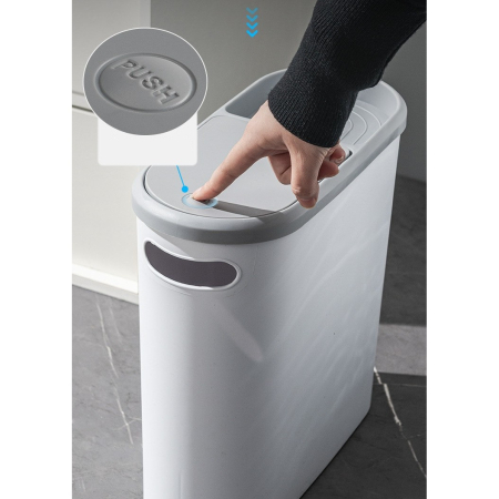 Cos de Gunoi, Flippy, din Plastic, Capac cu Ridicare Automata, Maner si Compartiment Depozitare, 31.5 x 14 x 30 cm, Gri [5]