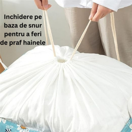 Cos depozitare, Flippy, Capac cu Snur, 175 L, Confectionat din Bumbac si un Strat Impermeabil, 50x50x70 cm, Albastru Deschis, Imprimeu Flori [7]