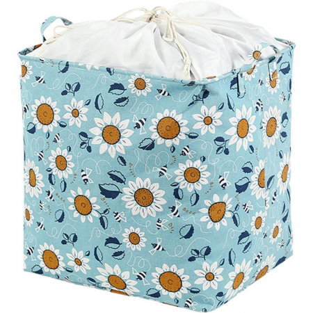 Cos depozitare, Flippy, Capac cu Snur, 175 L, Confectionat din Bumbac si un Strat Impermeabil, 50x50x70 cm, Albastru Deschis, Imprimeu Flori [5]