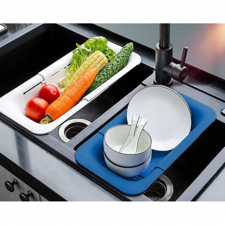 Cos pentru Scurgere Chiuveta de Bucatarie, Flippy, Plastic, Telescopic, 36x20x5 cm, Albastru [2]