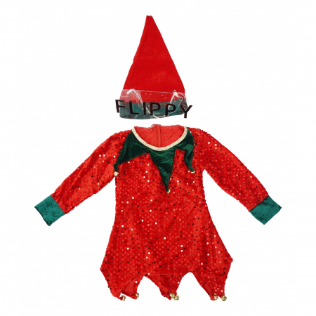 Decoratiuni, ornamente si articole Craciun - Costum Craciun, Flippy, Spiridus, rosu, 10 - 13 ani, catifea