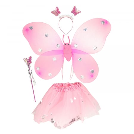 Jucarii, Copii & Bebe - Costum de Fluture cu fustita, aripioare, bentita si bagheta magica Princess Friends, 48cm