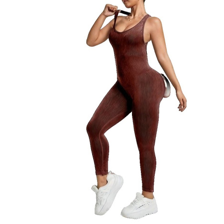 Biciclete, trotinete, triciclete - Costum Sport de Dama, Flippy, One Piece, pentru Yoga, Elastic, Fara Cusaturi, Maro Inchis, Marime L