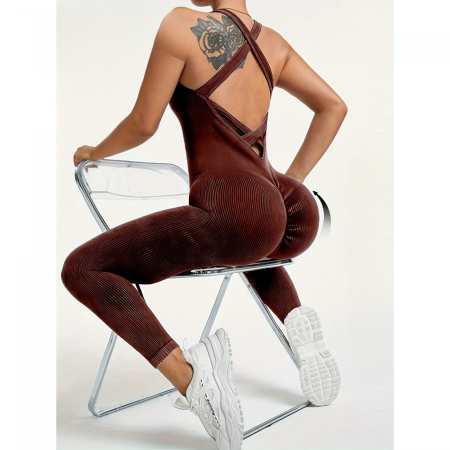 Costum Sport de Dama, Flippy, One Piece, pentru Yoga, Elastic, Fara Cusaturi, Maro Inchis, Marime L [1]