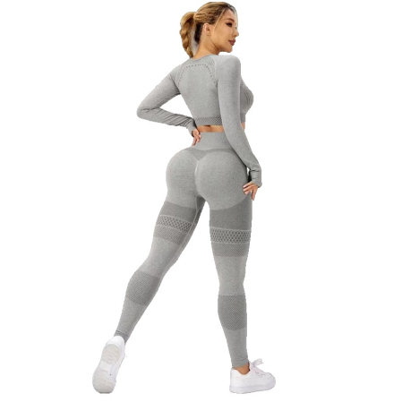 Costum Sport de Dama, Flippy, pentru Yoga, Talie Inalta, Top Scurt, Elastic, Gri, Marime S [0]