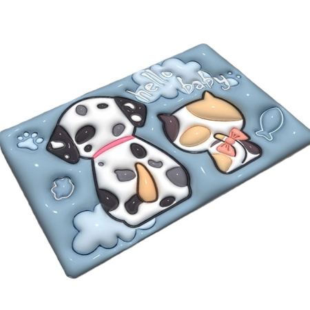 Pentru Casa si Camping - Covor de Baie, Flippy, 3D, din Spuma, Antialunecare, Absorbant, 40 x 60 cm, Model Catel si Pisica, Multicolor