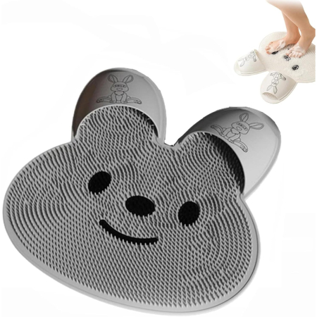 Covoras de Baie, Flippy, pentru Masaj/Spalat Picioare, din TPE, Antiderapant, 45 x 45 cm, Model Iepuras, Gri [5]