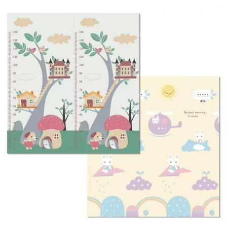 Covoras pentru Copii, Flippy, cu 2 Fete, Model Casute in Copaci/Iepurasi, din XPE+PE, Impermeabil, Antiderapant, Protectie Termica, +3 Luni, Pliabil, 180 x 200 x 1.5 cm, Multicolor [1]