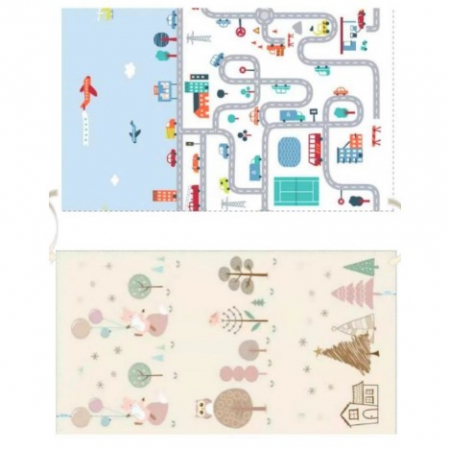 Jucarii, Copii & Bebe - Covoras de Joaca pentru Copii Termic cu 2 Fete, Flippy, Model Vulpi si Pista de Masini, cu Spuma, Impermeabil, Antiderapant, 200cm x 160cm x 0.6cm