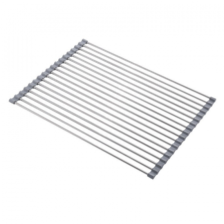 Pentru Casa si Camping - Covoras de Scurgere pentru Chiuveta Bucatarie, din Otel Inoxidabil, Suport Chiuveta, Pliabil, Antiderapant, Usor de Curatat si de Depozitat, 37x30cm, 15 Tuburi, Gri