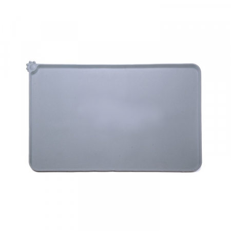 Accesorii pentru animale - Covoras din silicon pentru animale Flippy, pentru bol de apa si mancare, antiderapant, margini ridicate pentru a mentine apa, 48.5x30 cm, Gri