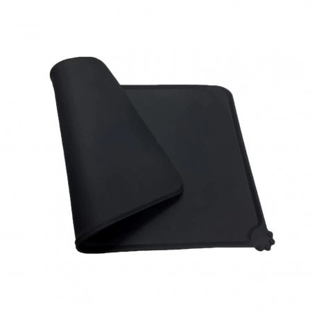 Accesorii pentru animale - Covoras din silicon pentru animale Flippy, pentru bol de apa si mancare, antiderapant, margini ridicate pentru a mentine apa, 48.5x30 cm, Negru