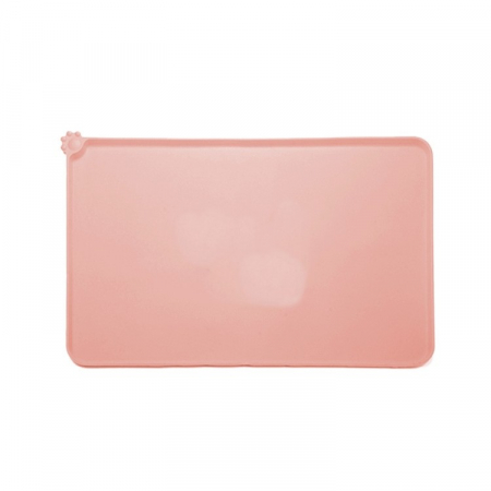 Accesorii pentru animale - Covoras din silicon pentru animale Flippy, pentru bol de apa si mancare, antiderapant, margini ridicate pentru a mentine apa, 48.5x30 cm, Roz