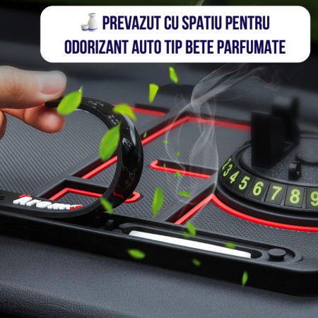 Covoras Pad/Suport Auto 4 in 1 Flippy, Anti alunecare Bord, Universal, Suport Auto Telefon, Tableta, Gps, Rotire 360 ° Multifuntional, Numar telefon, Aroma, Negru [3]