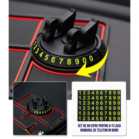 Covoras Pad/Suport Auto 4 in 1 Flippy, Anti alunecare Bord, Universal, Suport Auto Telefon, Tableta, Gps, Rotire 360 ° Multifuntional, Numar telefon, Aroma, Negru [4]