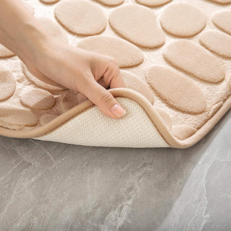 Covoras pentru Baie Antiderapant, Flippy, Uscare Rapida, Model 3D Piatra, 40x60 cm, Bej [8]