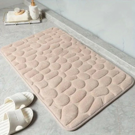 Covoras pentru Baie Antiderapant, Flippy, Uscare Rapida, Model 3D Piatra, 40x60 cm, Bej [5]