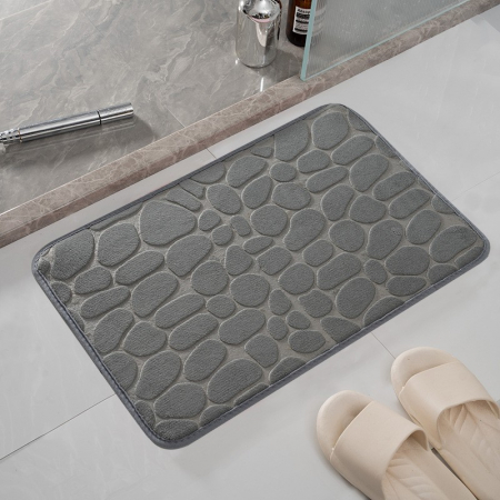 Covoras pentru Baie Antiderapant, Flippy, Uscare Rapida, Model 3D Piatra, 40x60 cm, Gri [8]