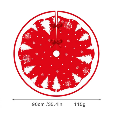 Covoras pentru Bradul de Craciun, Flippy, din Tesatura Pufoasa, cu Fundite de Prindere, Model Brazi, Rosu/Alb, Diametru 90 cm [4]