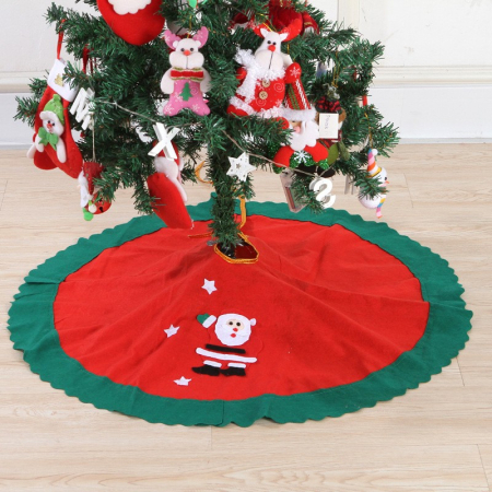 Covoras pentru Bradul de Craciun, Flippy, din Tesatura Pufoasa, cu Fundite de Prindere, Model Mos Craciun, Rosu/ Verde, Diametru 90 cm [5]