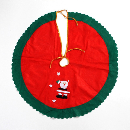 Casă și camping - Covoras pentru Bradul de Craciun, Flippy, din Tesatura Pufoasa, cu Fundite de Prindere, Model Mos Craciun, Rosu/ Verde, Diametru 90 cm