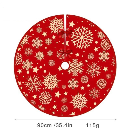 Covoras pentru Bradul de Craciun, Flippy, din Tesatura Pufoasa, cu Fundite de Prindere, Model Stelute, Rosu, Diametru 90 cm [1]