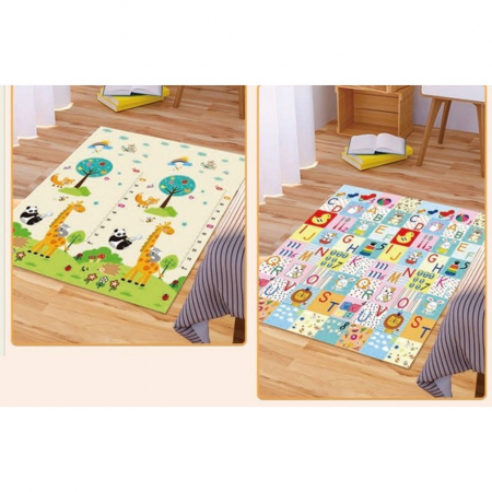 Covoras pentru Copii, Flippy, cu 2 Fete, Model Litere/Girafe, din XPE+PE, Impermeabil, Antiderapant, Protectie Termica, +3 Luni, Pliabil, 180 x 200 x 1 cm, Multicolor [1]