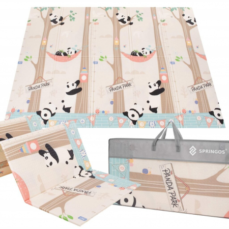 Covoras pentru Copii, Flippy, cu 2 Fete, Model Panda/Party, din XPE+PE, Impermeabil, Antiderapant, Protectie Termica, +3 Luni, Pliabil, 180 x 200 x 1 cm, Multicolor [7]