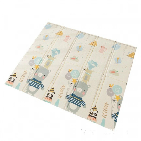 Covoras pentru Copii, Flippy, cu 2 Fete, Model Panda/Party, din XPE+PE, Impermeabil, Antiderapant, Protectie Termica, +3 Luni, Pliabil, 180 x 200 x 1 cm, Multicolor [2]