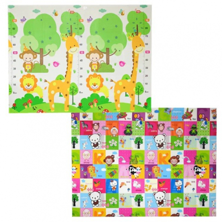Jucarii, Copii & Bebe - Covoras pentru Copii, Flippy, cu 2 Fete, Model Safari/Animale, din XPE+PE, Impermeabil, Antiderapant, Protectie Termica, +3 Luni, Pliabil, 150 x 200 x 1 cm, Multicolor