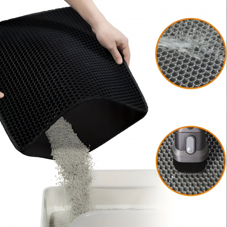 Covoras pentru Litiera, Flippy, Covor cu Doua Fete pentru Pisici, Rezistent la Apa, Colectare Granule de Nisip, Antiderapant, 40x50 cm, Negru [10]